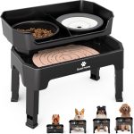 GUUSII HOME Gamelle Chien Surelevee Rehausseur Ajustable Porte Support Gamelles Anti Eclaboussure Grand Chiens Pliable Anti Glouton Inox Double Bol a Moyen Chiot 43.5*26.7*16/28.7/32.7/36.7cm 1600ml