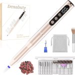 Ponceuse pour Ongles 35000 tr/min, Lime a Ongle Electrique Professionnelle 12 en 1 Ponceuse à Ongles Sans Fil avec écran LCD, Portable Kit de Manucure et Pédicure 5 Vitesse Réglable Doré