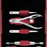 ZWILLING Manucure kit (7 pièces, Set de pédicure, Set de trousse de voyage, Soins des ongles, Cuir véritable), Acier inoxydable poli, Rouge