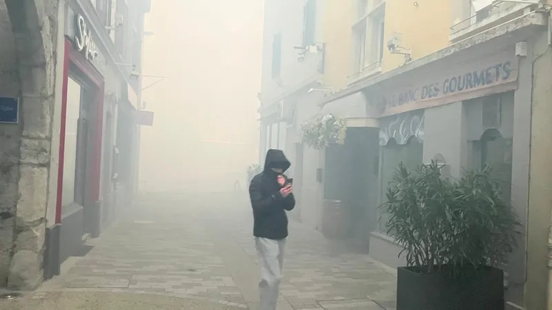 L'épaisse fumée a envahi les rues du centre-ville d'Evian-les-Bains.