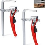 Lot de 2 serre-joints à levier avec poignée à levier : 160 x 60 mm – En acier – Avec rail de guidage – Serrage rapide – Pour meulage et coupe