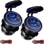 (2 Pcs) Intckwan 2 Ports USB Chargeur de Voiture, QC 3.0 36W Charge Rapide avec Interrupteur et Bleu LED, étanche et antipoussière pour 12V ~ 24V Voiture Bateau Moto SUV Bus Camion Caravane