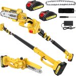 2-en-1 Mini Tronconneuse a Batterie avec Perche Télescopique(2.2M), 1000W Moteur Tronconneuse a Batterie avec 2 Batteries de 2.0Ah, pour Élagage et Coupe D&rsquo;arbres en Hauteur,Compatible avec Makita 18V