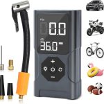 KERID Compresseur À Air Portatif, gonfleur pneus voiture, Pompe À Velo Gonfleur Electrique, Gonfleur Pneu Sans Fil avec Batterie 3600mAh & 12V DC, LED et Arrêt Automatique Pour Voiture Vél Basket-ball
