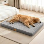 Panier Chien Grande Taille Orthopédique, Lit Matelas pour Chien avec Motif Damier, Lavable en Machine, Coussin Déhoussable, houssable Imperméable, Base antidérapante, 91x61cm, Gris