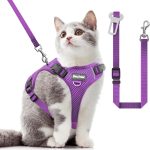 Harnais et Laisse pour Chat pour Promenade, Version améliorée, réglable dans Quatre Directions, Harnais Respirant pour Chat Anti-Fugue, Ajustable et positionnable, Bandes réfléchissantes, Violet, XS