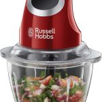 Russell Hobbs Mini hachoir électrique [Multifonction] Desire Rouge (pour légumes, fruits & viandes, un bouton de fonctionnement, bol en verre 500ml, lame en acier, couvercle de conservation) 24660-56