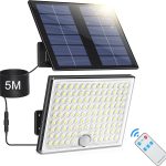 Realky Lampe Solaire Extérieur Détecteur de Mouvement, Lumière Solaire Extérieure avec Télécommande, 2000 mAh 3 Modes Étanche IP65 Éclairage Solaire Extérieur Jardin avec Câble de 5M, 1 Pièce