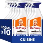 Mr. Propre Spray Dégraissant Cuisine, Grand Format (800ml x10), Parfum Mandarine, Élimine Jusqu’à 99.99% De La Saleté Et La Graisse Brûlée
