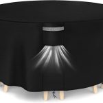 Dokon Housse Salon de Jardin Exterieur avec Aérations, Imperméable, Résistant au Vent, Anti-UV Tissu Oxford 420D Bache Meubles Housse de Protection Table de Jardin, Ronde (Ø190x80cm) – Noir