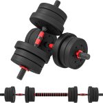 HOMCOM Kit Haltères Musculation 2-en-1, Lot de 2, 15/20/25 kg, poids réglable – Barres incluses – entraînement Musculaire & haltérophilie – HDPE Noir Rouge