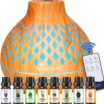 Diffuserlove Diffuseur d&rsquo;Huiles Essentielles Electrique Télécommande 400ML Diffuseurs pour Huiles Essentielles Aromathérapie Humidificateur 7 Couleurs Mood Light