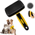 Brosse Chat et Chien Auto-Nettoyante – Brosse de Toilettage en Un Clic pour Poils Longs et Courts – Élimine Efficacement le Sous-Poil et les Poils Morts – Doux pour la Peau avec Effet Massage – Jaune