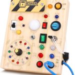 Busy Board Jouet Montessori 1 an Tableau d&rsquo;Activités Montessori Horloge en Bois – Planche Occupée Sensorielle avec 10 Interrupteurs et 23 Lumières LED Jeu Éducatif Motricité Fine pour Enfants