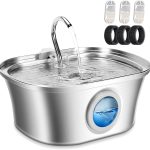 Fontaine a Eau pour Chat, 304 Inoxydable, 3,2L ‌Fontaine pour Animaux domestiques‌,Super Silencieuse,‌ Abreuvoir Automatique pour Chat avec 3 Filtre, Fenêtre de Niveau d&rsquo;eau, Facile à Nettoyer