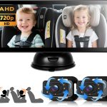 Double Camera Voiture pour bébé pour 2 enfants avec écran partagé de 6,86 pouces HD 720P, vision nocturne rotative à 360°, support à ventouse, installation rapide
