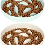 Lot de 2 Gamelle Anti Glouton Chat, Assiette Bol Plat en Mélamine pour Chaton Gourmand Manger Lentement Anti Vomissement(Blanc&Vert-Baleine, Rond)