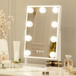 FENCHILIN Miroir Maquillage Miroir Maquillage Lumineux LED 9 Ampoules 3 Modes de Couleur Cosmétique Rotatif 10X Grossissant Blanc 25×30 cm