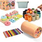 Jouet en Bois Montessori 3 en 1 à Empiler et de Tri 1 2 3 Ans Jouet en Bois Éducatif avec Activités de Tri Sensoriel Apprendre à Reconnaître Les Couleurs et à Compter Cadeau pour