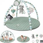 Blissful Diary Tapis d&rsquo;éveil Bébé avec Arche Amovible, Tapis Éveil Bébé 6 Jouets – Développement Sensoriel et Moteur Progressif, Cadeau pour Nouveau Né, Enfant, Fille et Garçon, Vert Sauge