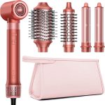 HITTIONA Sèche Cheveux & Air Styler, 5 en 1 Brosse Soufflante avec Séchage Rapide, Sans Dommages Causés par Volumisation, Bouclage, Lisser, Trousse de Rangement Offerte – Idée Cadeau Parfaite