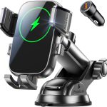 Mohard Support Téléphone Voiture Induction, 15W Chargeur Induction Voiture Charge Rapide, Ventouse Puissante & 360° Rotation, Chargeur sans Fil Voiture pour iPhone 17 Pro Max/16/15/14, Galaxy S25/S24