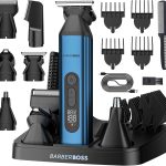 BarberBoss Tondeuse à barbe 5-en-1 homme, Tondeuse corps & cheveux, nez et oreilles, Kit toilettage pour homme, Tondeuse sans fil rechargeable, Kit toilettage, QR-6020