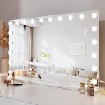 Dripex Miroir Maquillage Hollywood – 20 Ampoules LED, 3 Modes, Luminosité Réglable, Contrôle Tactile, Miroir Coiffeuse Lumineux sur Table/sur Mur 90 x 60 cm – Blanc