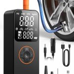 Compresseur à Air Portatif 150PSI, Gonfleur Pneus Voiture Sans Fil avec Batterie 6000mAh et Grand Écran Digital, Auto-Arrêt, Lampe LED Pompe à Air Électrique pour Voiture, Moto, Vélo, Ballon, Balles