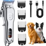 Tondeuse Chien Poil Long Epais, Tondeuse pour Chien Chat Professionnelle Sans Fil avec Ecran LCD, Trimmer Chat Poils Longs Noeud Haute Puissance de Toilettage pour Animaux de Compagnies