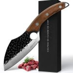 Matsato Couteau de Chef Professionnel – Couteau de Cuisine en Acier Inoxydable avec Poignée en Bois Ergonomique, Design avec Trou pour le Doigt, Idéal pour Découpe Viande, Légumes, Fruits et Poisson