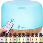 Diffuserlove Diffuseur d&rsquo;Huiles Essentielles Electrique 500ML Télécommande Arômes Humidificateurs avec Design Muet, Minuterie et Arrêt Automatique sans Eau pour Bureau Salon, LED