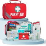 General Medi Trousse de premiers soins (215 pièces) + mini trousse de premiers soins de 43 pièces en prime pour la maison, la voiture, le camping, le bureau, le bateau et les voyages (Rouge)