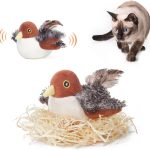 Potaroma Jouet pour Chat : Oiseau Battant Interactif avec Mouvement Réaliste, Plumes et Piaillement – USB Rechargeable, Herbe à Chat Incluse, Jouet d&rsquo;Intérieur pour Chaton & Adulte (10 cm)