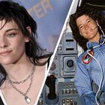 Split image showing actor Kristen Stewart on the left, and astronaut Sally Ride on the right.