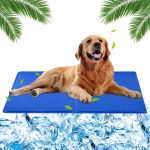 Tapis réfrigérant, pour chien, 65 x 50 cm, tapis réfrigérant, pour chiens avec en gel non toxique, frais pour chiens, tapis rafraîchissant pour chiens chats, en été (bleu)