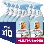 Mr. Propre Spray Nettoyant Multi-Usages, Grand Format (500ml x10), Parfum Eucalyptus avec Bicarbonate de Soude, Élimine 99.9% des Tâches Tenaces, Convient aux Surfaces Alimentaires