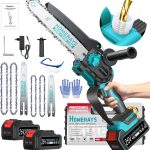 Mini Tronçonneuse a Batterie 8000mAh, 8 & 6 Pouces Lubrificateur Automatique et Électrique Tronçonneuse 2 * 4000mAh Brushless Elagueur, Pour La Coupe Du Bois, Branches, L&rsquo;élagage, La Cour, Jardin