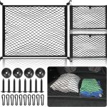 Set de Filet de Rangement Filet Coffre Voiture Grille Élastique de Coffre avec Croch. avec Crochets de Montage et de Vis Treillis Séparateur pour Fixer Les Bagages Adaptable à Plupart des Voitures