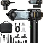 Aspirateur à Main sans Fil 4 en 1, Puissant, 28000 PA, 3 Vitesses 240 000 TR/Min, Aspirateur pour Voiture, Cuisine, PC, canapé, Bureau, Maison et Nettoyage des Poils d&rsquo;animaux (Jaune doré)