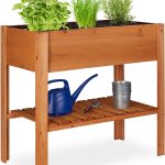 Relaxdays Carré Potager Bois, légume, Herbes, Jardin, Balcon, Jardinière sur Pied, HxlxP: 80 x 88 x 43,5 cm, Brun Clair