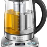 FOHERE Bouilloire électrique en Verre, Théière Electrique Température Réglable 2200w, Fonction de Maintien au Chaud 120 Mins, Infuseur à thé Amovible, 1.7L