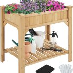 Yaheetech Carré Potager sur Pied Exterieur Table de Rempotage Jardinière Surélevée Carré à Plantes en Bois Trous de Drainage pour Légumes ou Fleurs dans Balcon/Jardin