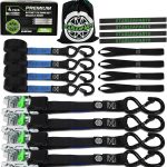 StarLeaparts Sangles d&rsquo;arrimage à cliquet 4 pièces, résistance à la Rupture 900 kg, Sangle Moto à Cliquet 25 mm x 4 m Sangle à cliquet idéale pour Les appareils de déménagement, Les remorques – Noir