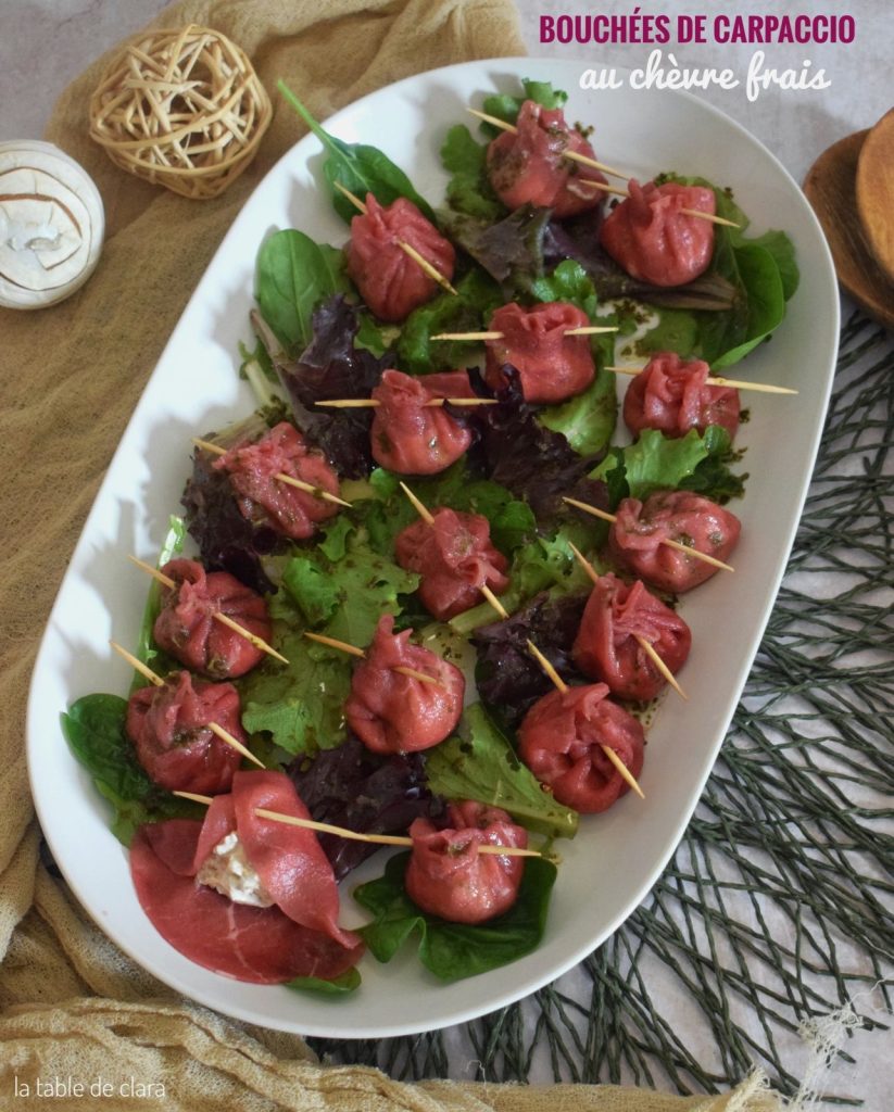 Bouchées de carpaccio de boeuf au chèvre frais