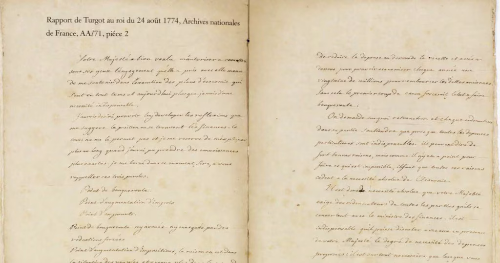La lettre de Turgot adressée au roi Louix XVI.