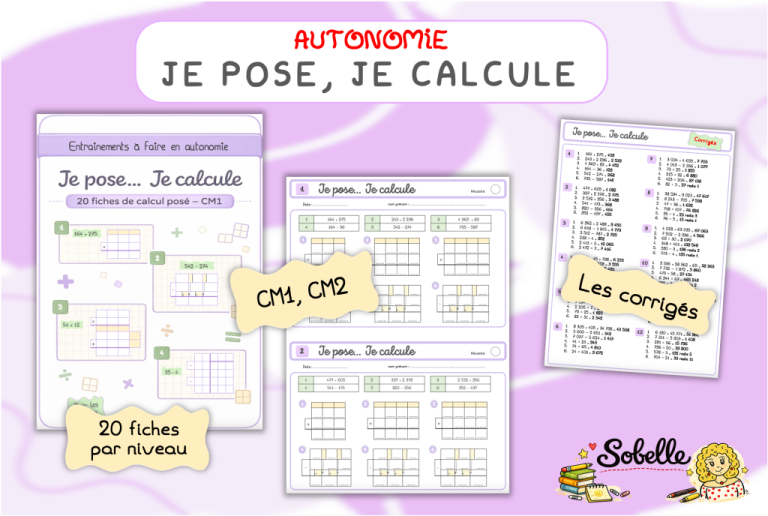 20 fiches de calcul posé pour CM1 et CM2 - Je pose… Je calcule - La trousse de Sobelle