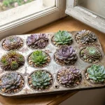 Transformez un vieux moule de cuisine en un mini-jardin de succulentes pour votre salon.