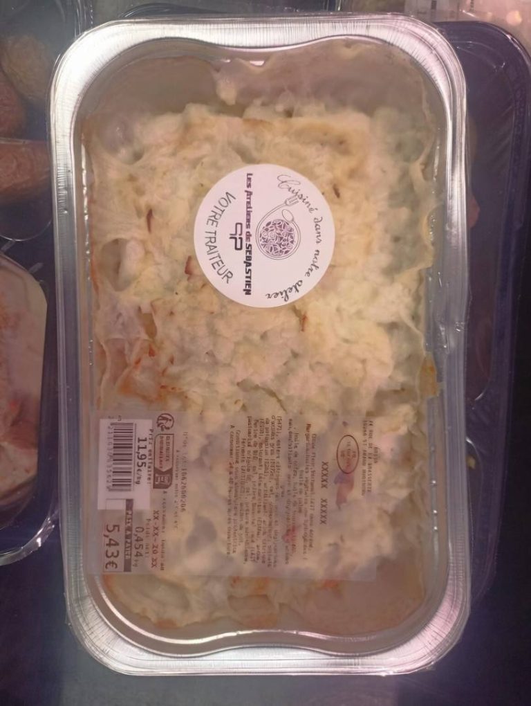 Rappel de produits : Gratin poireau au chèvre des Ateliers de Sébastien en France.