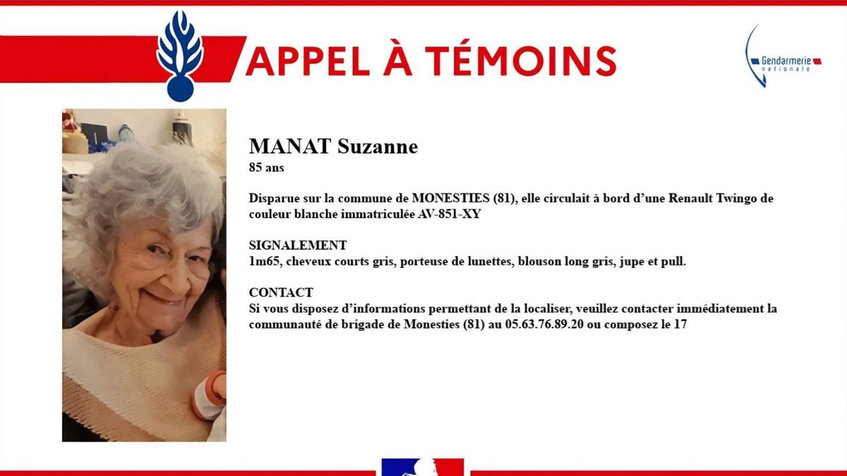 Disparition mystérieuse dans le Tarn : toujours sans nouvelles de Suzanne Manat, les gendarmes poursuivent leurs recherches jusqu’en Aveyron